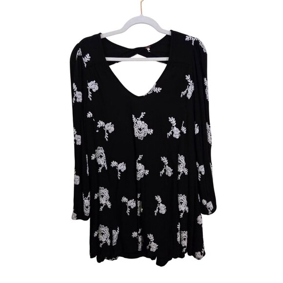 Free People Emma Austin Swing Trapeze Dress Black Embroidered Long Sleeve Size S - Picture 2 of 16